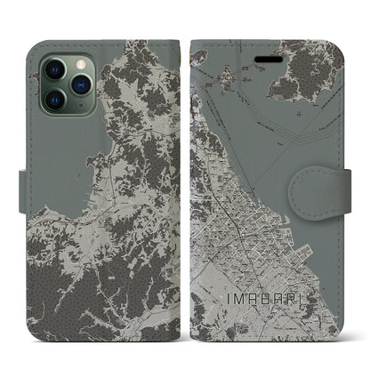 【今治（愛媛県）】地図柄iPhoneケース（手帳タイプ）モノトーン・iPhone 11 Pro 用