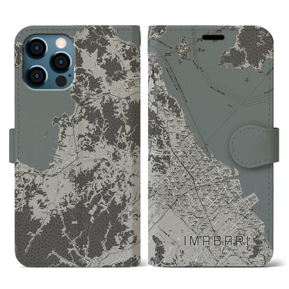 【今治（愛媛県）】地図柄iPhoneケース（手帳タイプ）モノトーン・iPhone 12 / 12 Pro 用