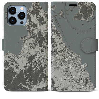 【今治（愛媛県）】地図柄iPhoneケース（手帳タイプ）モノトーン・iPhone 13 Pro Max 用