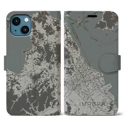 【今治（愛媛県）】地図柄iPhoneケース（手帳タイプ）モノトーン・iPhone 13 用
