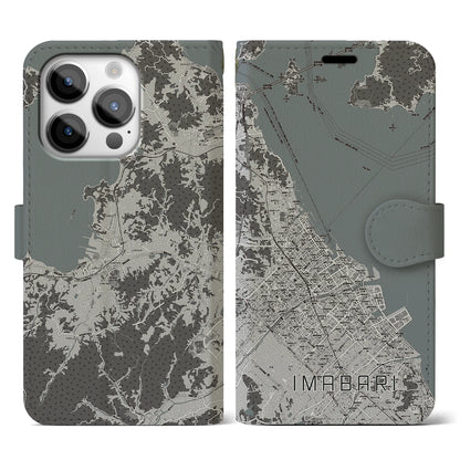 【今治（愛媛県）】地図柄iPhoneケース（手帳タイプ）モノトーン・iPhone 14 Pro 用