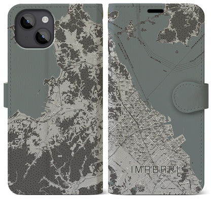 【今治（愛媛県）】地図柄iPhoneケース（手帳タイプ）モノトーン・iPhone 14 Plus 用