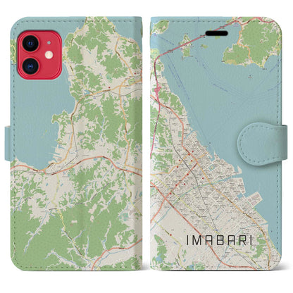 【今治（愛媛県）】地図柄iPhoneケース（手帳タイプ）ナチュラル・iPhone 11 用