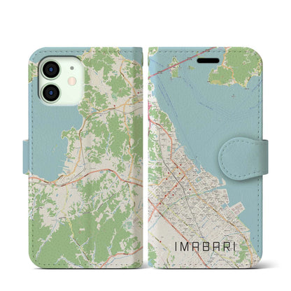 【今治（愛媛県）】地図柄iPhoneケース（手帳タイプ）ナチュラル・iPhone 12 mini 用