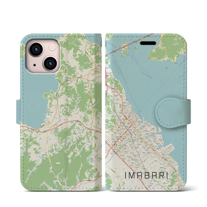 【今治（愛媛県）】地図柄iPhoneケース（手帳タイプ）ナチュラル・iPhone 13 mini 用