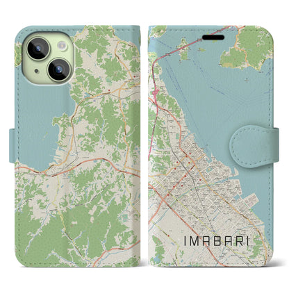 【今治（愛媛県）】地図柄iPhoneケース（手帳タイプ）ナチュラル・iPhone 15 用