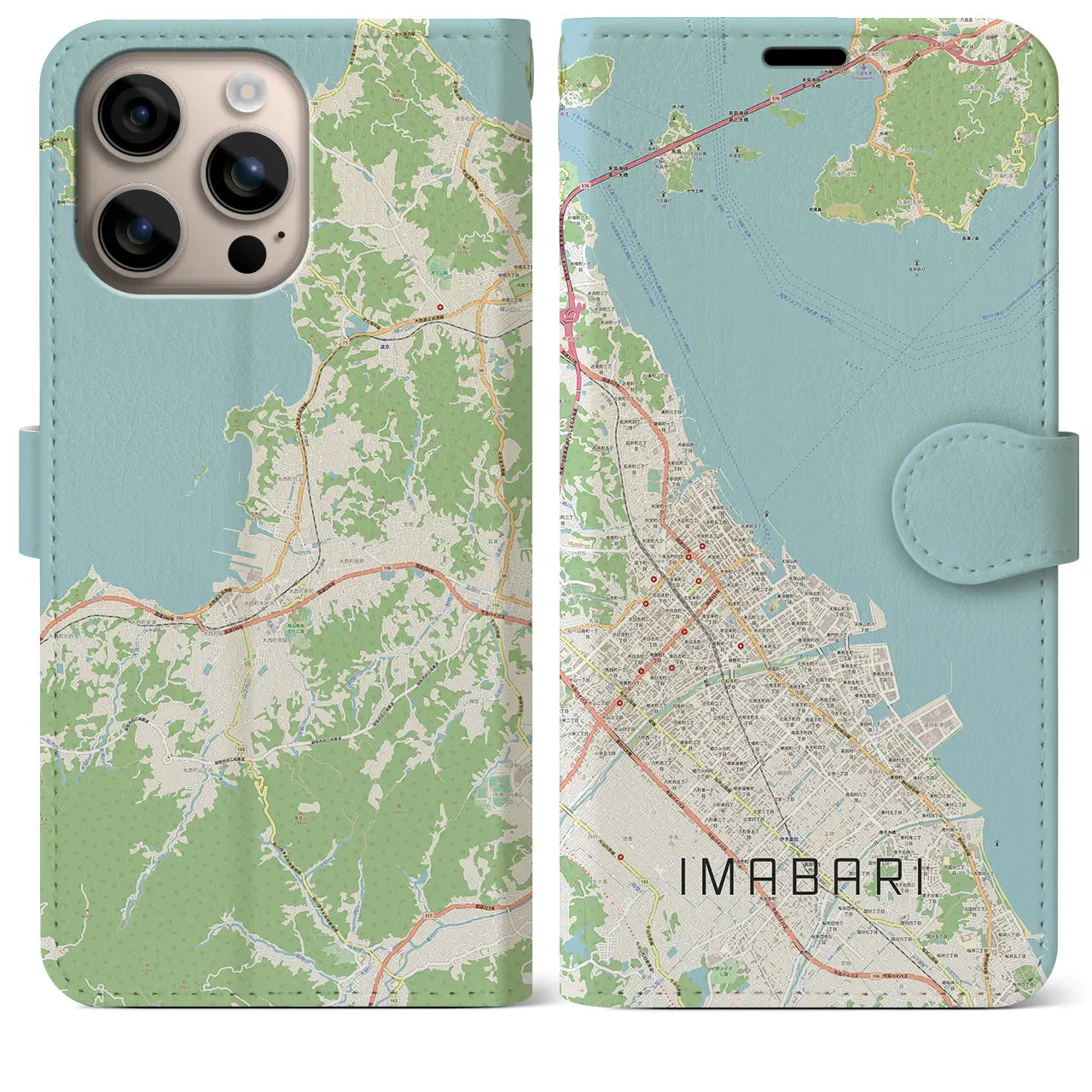 【今治（愛媛県）】地図柄iPhoneケース（手帳タイプ）ナチュラル・iPhone 16 Plus 用