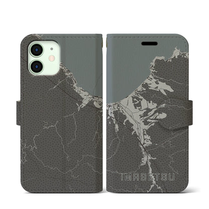 【今別（青森県）】地図柄iPhoneケース（手帳タイプ）モノトーン・iPhone 12 mini 用