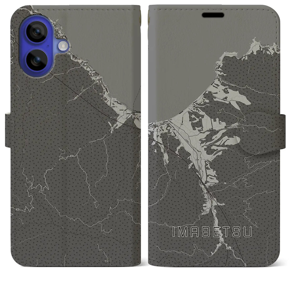 【今別(青森県)】地図柄iPhoneケース(手帳タイプ)モノトーン・iPhone 16 Pro Max 用