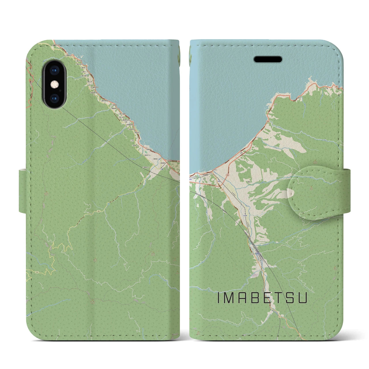 【今別（青森県）】地図柄iPhoneケース（手帳タイプ）ナチュラル・iPhone XS / X 用