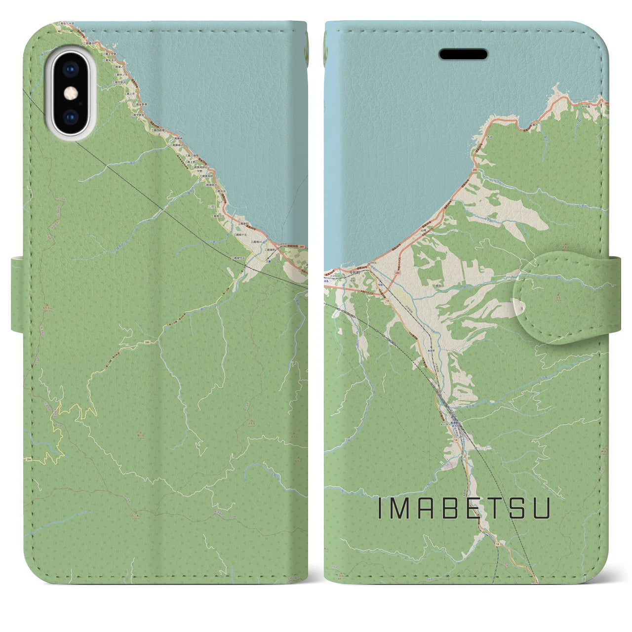 【今別（青森県）】地図柄iPhoneケース（手帳タイプ）ナチュラル・iPhone XS Max 用