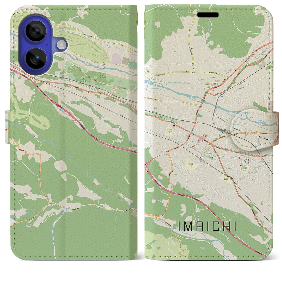 【今市(栃木県)】地図柄iPhoneケース(手帳タイプ)ナチュラル・iPhone 16 Pro Max 用