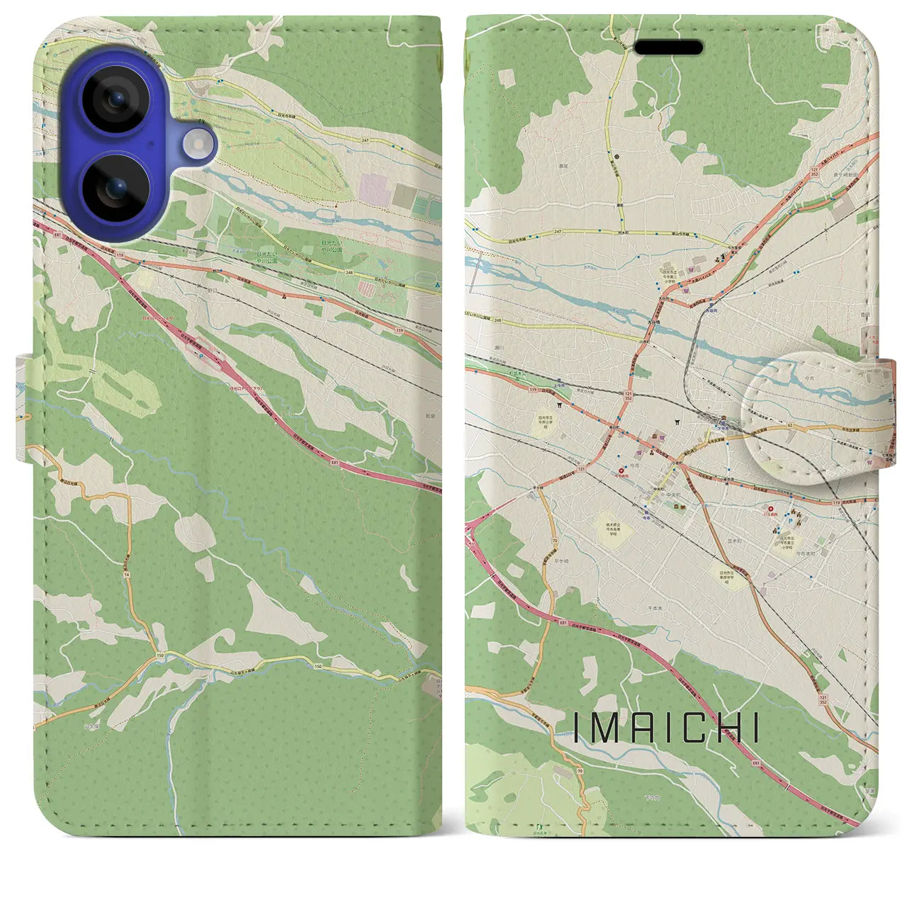 【今市（栃木県）】地図柄iPhoneケース（手帳タイプ）ナチュラル・iPhone 16 Pro Max 用