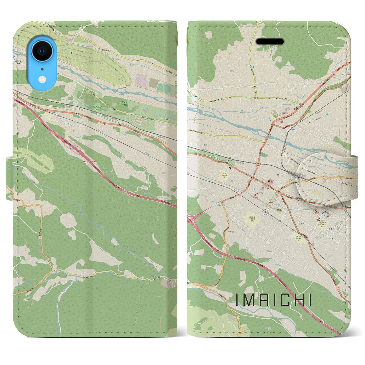 【今市（栃木県）】地図柄iPhoneケース（手帳タイプ）ナチュラル・iPhone XR 用