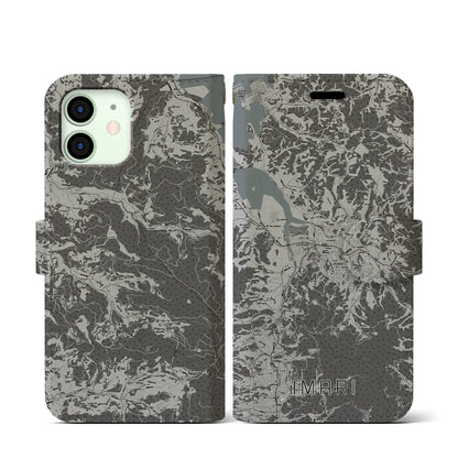 【伊万里（佐賀県）】地図柄iPhoneケース（手帳タイプ）モノトーン・iPhone 12 mini 用