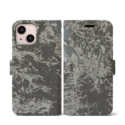 【伊万里（佐賀県）】地図柄iPhoneケース（手帳タイプ）モノトーン・iPhone 13 mini 用