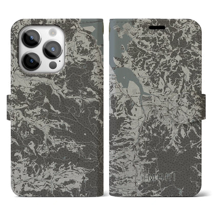 【伊万里（佐賀県）】地図柄iPhoneケース（手帳タイプ）モノトーン・iPhone 14 Pro 用