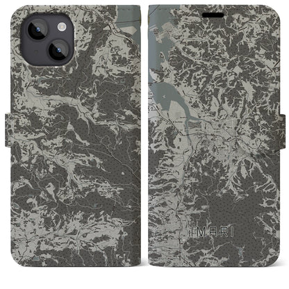 【伊万里（佐賀県）】地図柄iPhoneケース（手帳タイプ）モノトーン・iPhone 14 Plus 用