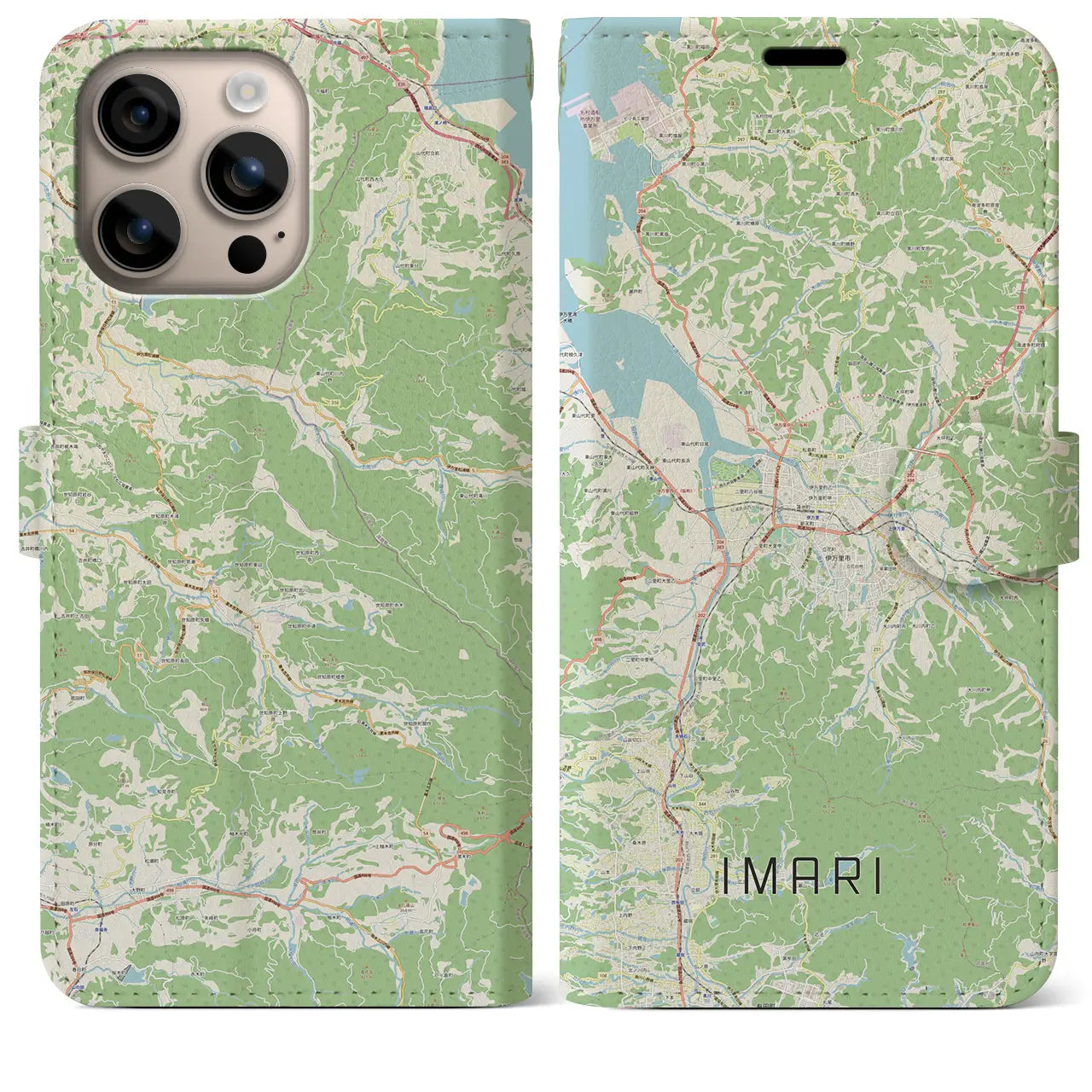 【伊万里（佐賀県）】地図柄iPhoneケース（手帳タイプ）ナチュラル・iPhone 16 Plus 用