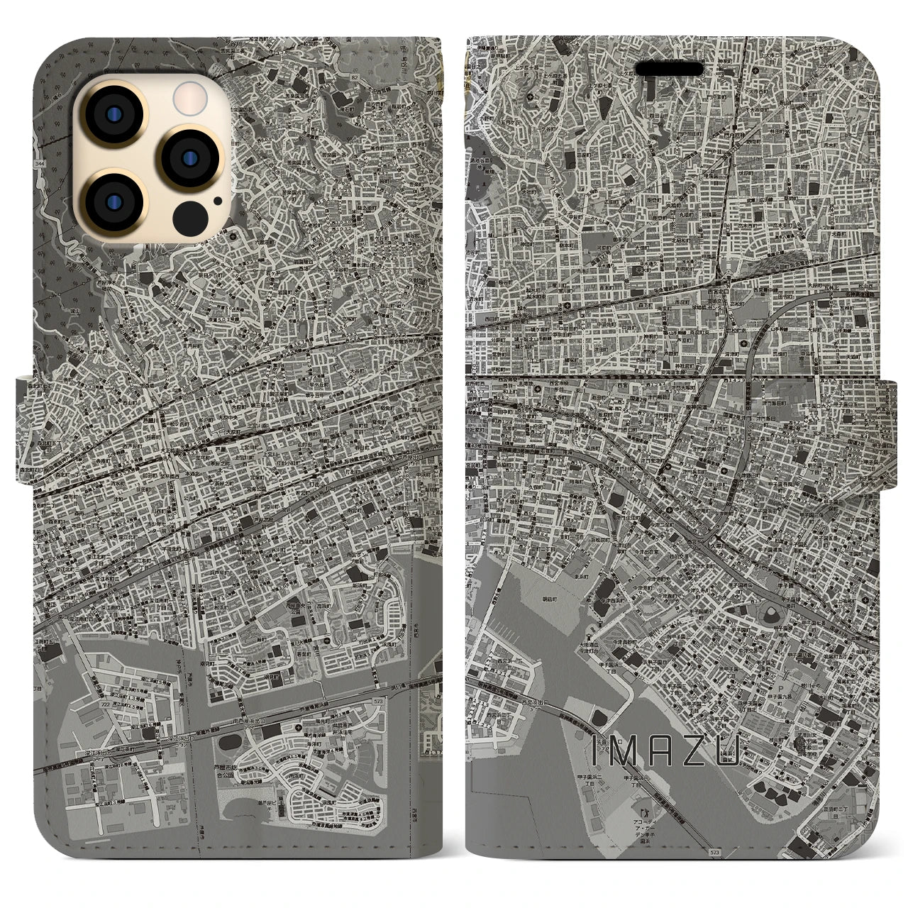 【今津（兵庫県）】地図柄iPhoneケース（手帳タイプ）
