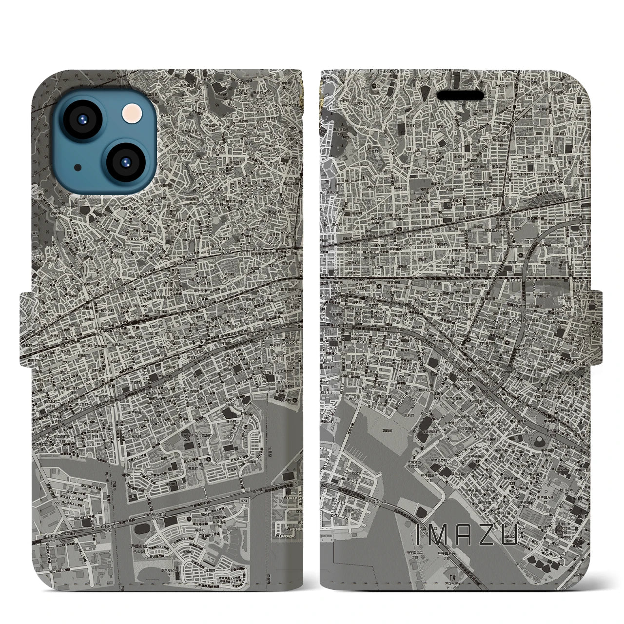 【今津（兵庫県）】地図柄iPhoneケース（手帳タイプ）