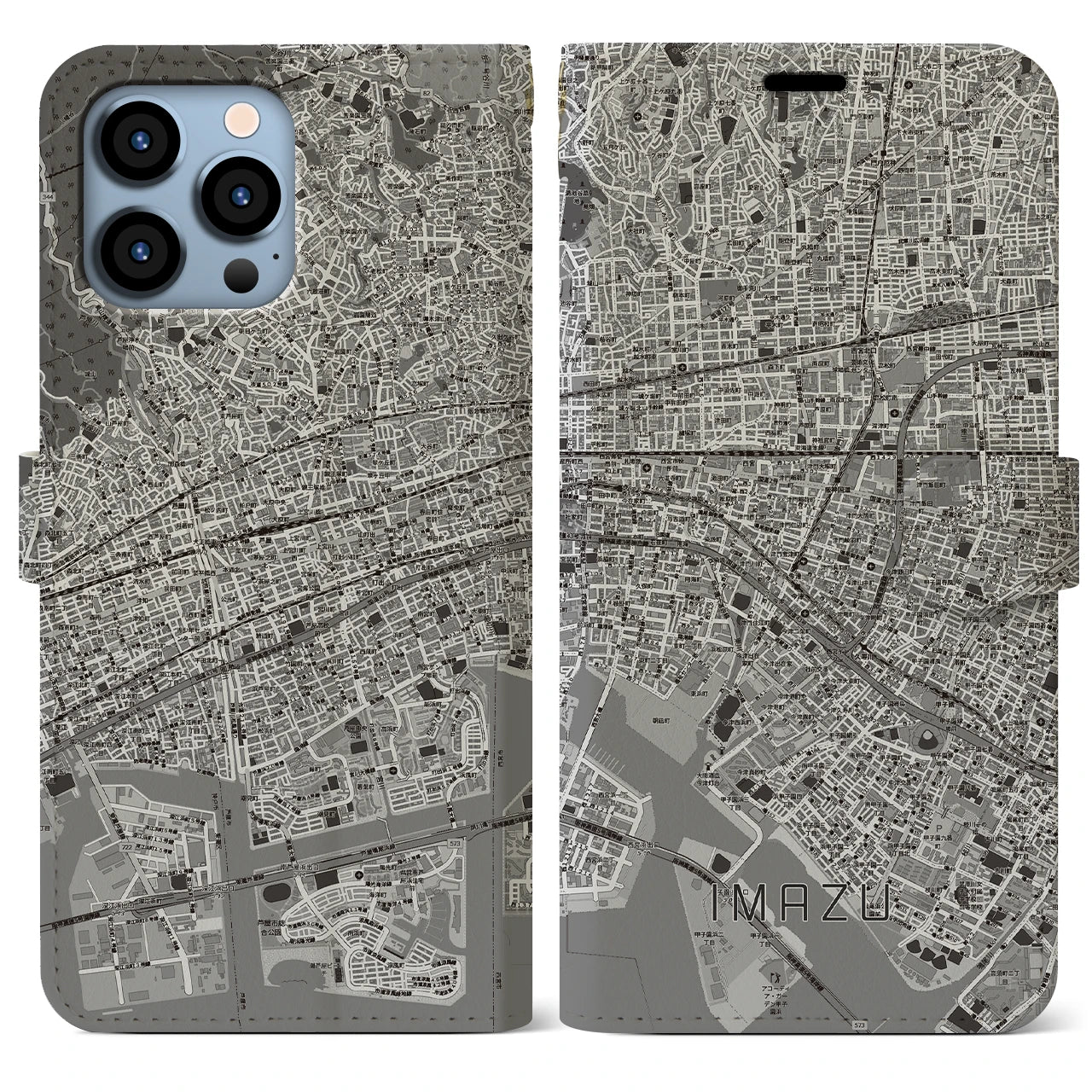 【今津（兵庫県）】地図柄iPhoneケース（手帳タイプ）