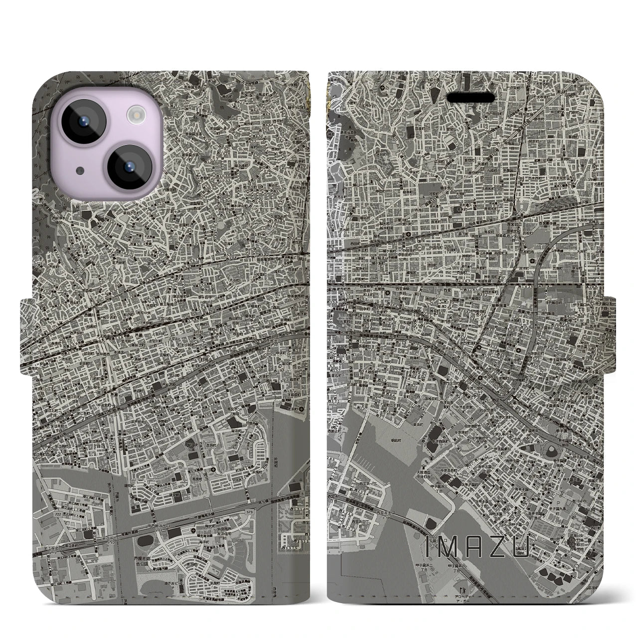 【今津（兵庫県）】地図柄iPhoneケース（手帳タイプ）