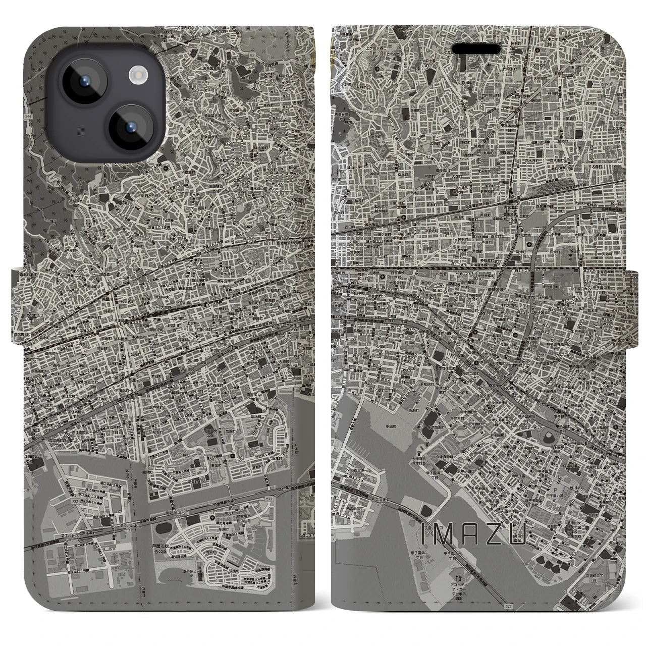【今津（兵庫県）】地図柄iPhoneケース（手帳タイプ）