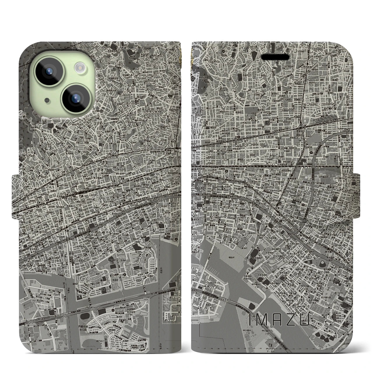 【今津（兵庫県）】地図柄iPhoneケース（手帳タイプ）