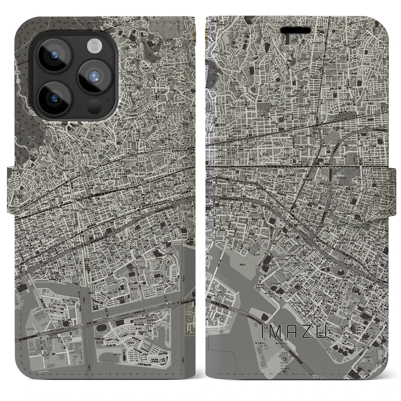 【今津（兵庫県）】地図柄iPhoneケース（手帳タイプ）