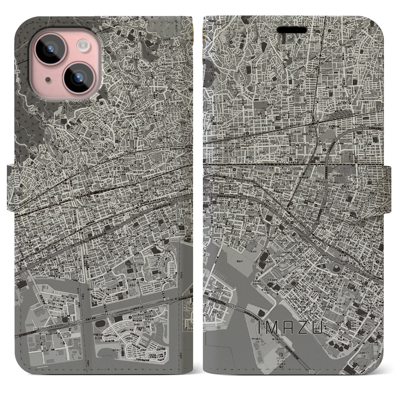 【今津（兵庫県）】地図柄iPhoneケース（手帳タイプ）