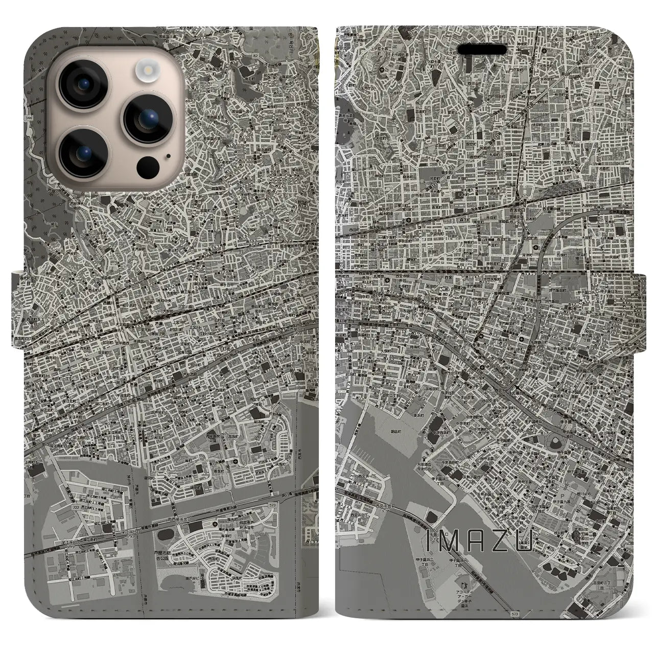 【今津（兵庫県）】地図柄iPhoneケース（手帳タイプ）