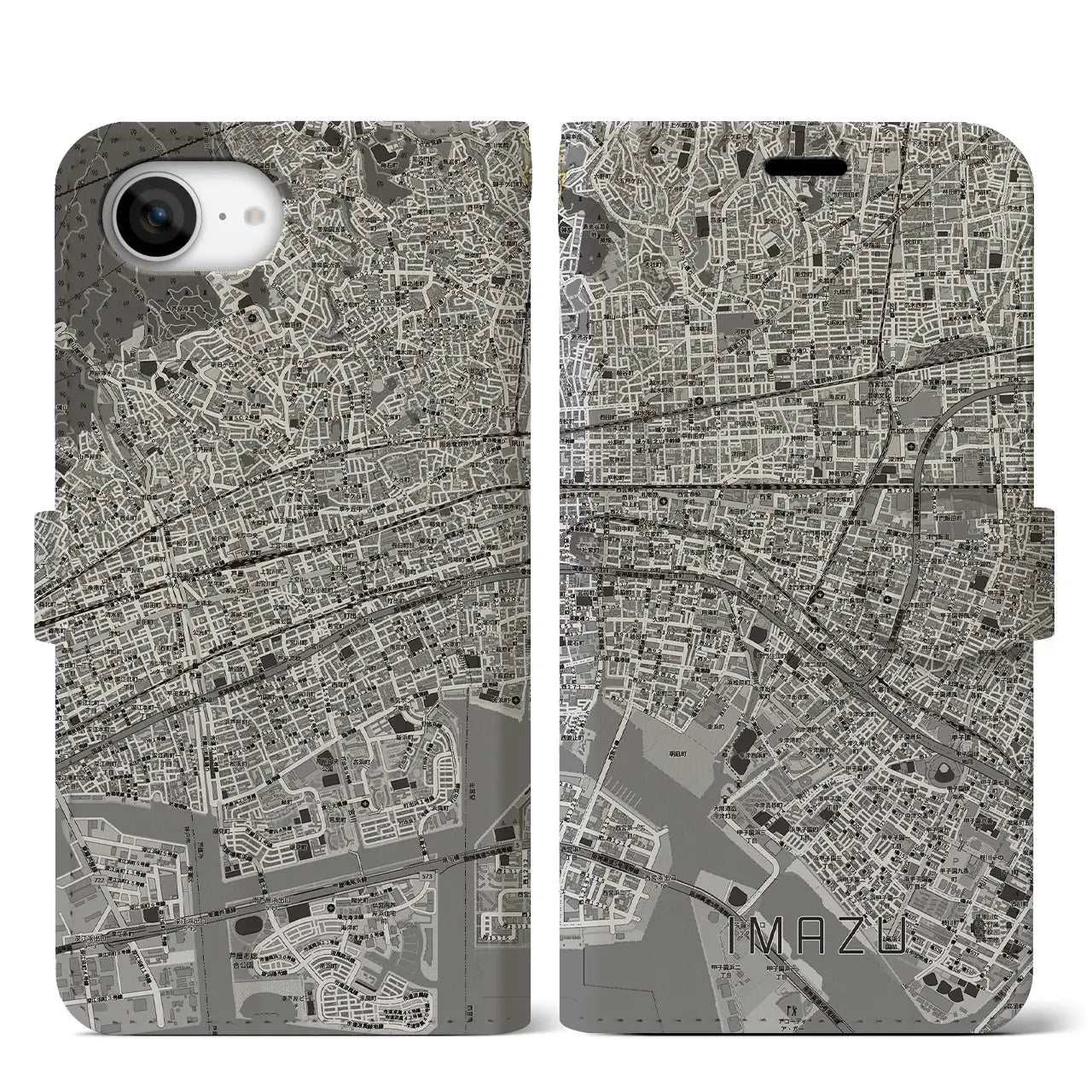 【今津（兵庫県）】地図柄iPhoneケース（手帳タイプ）