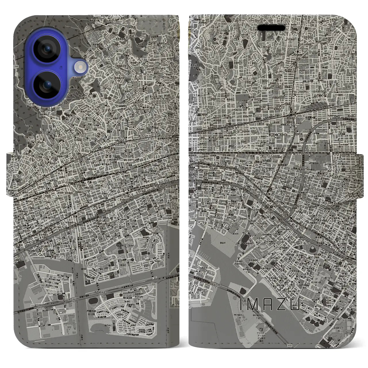 【今津（兵庫県）】地図柄iPhoneケース（手帳タイプ）