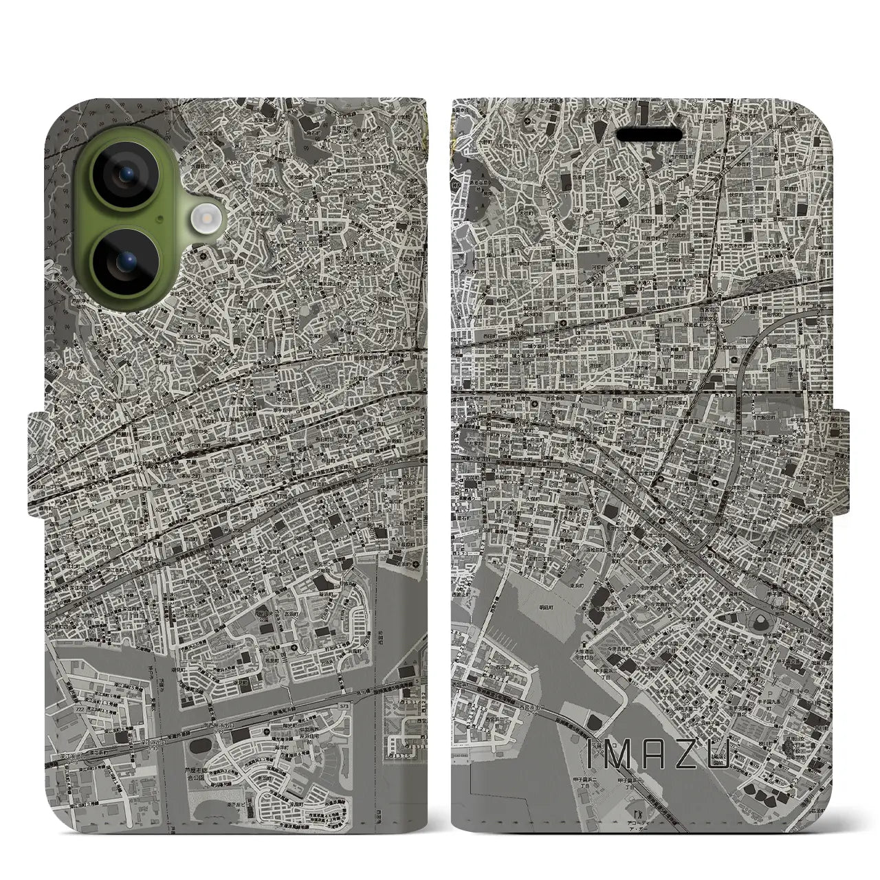 【今津（兵庫県）】地図柄iPhoneケース（手帳タイプ）