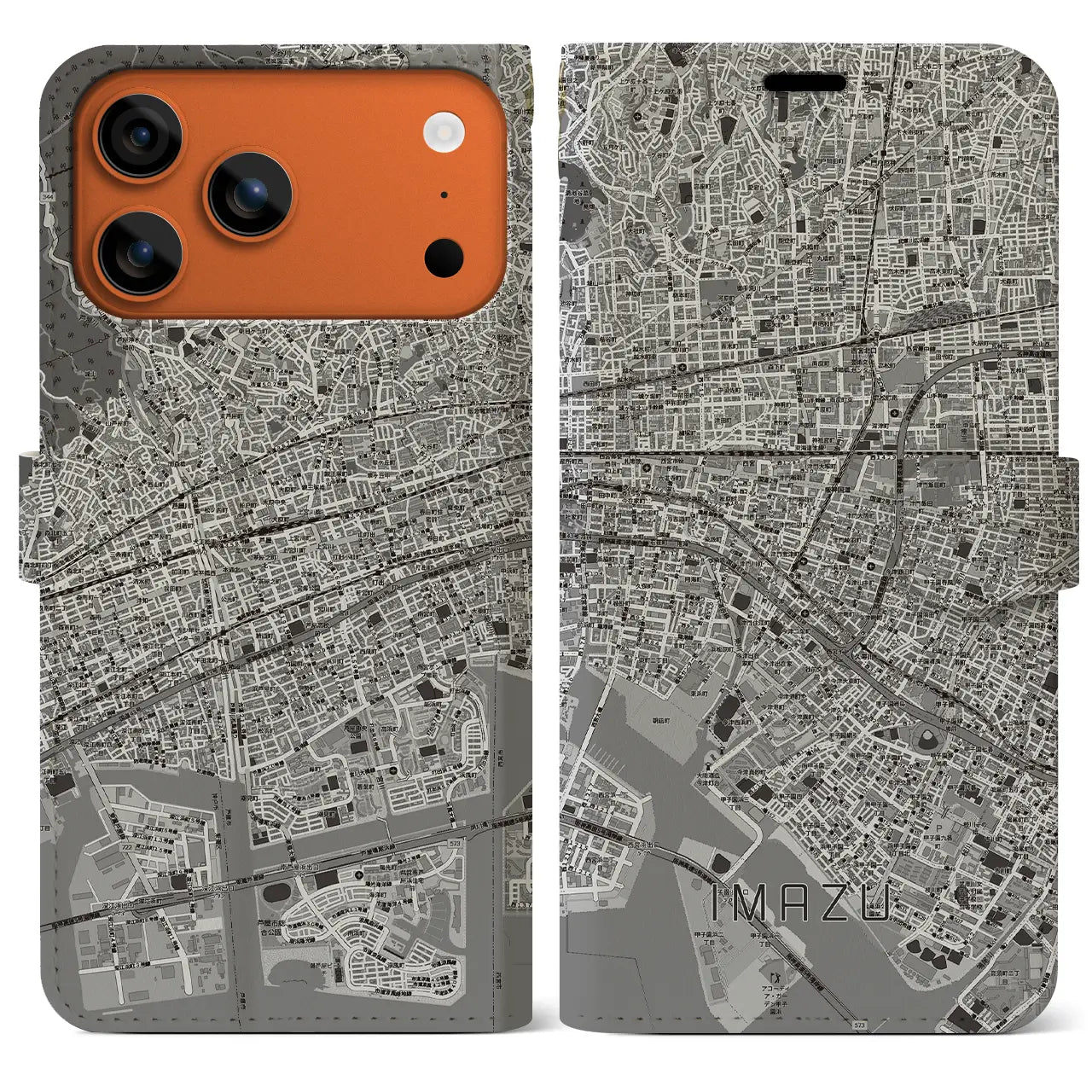 【今津（兵庫県）】地図柄iPhoneケース（手帳タイプ）