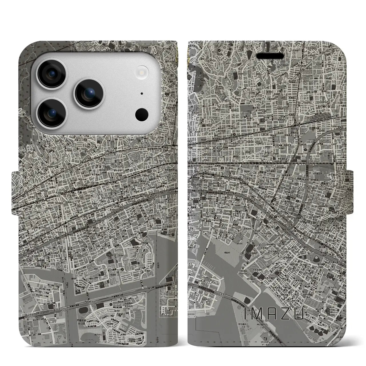 【今津（兵庫県）】地図柄iPhoneケース（手帳タイプ）