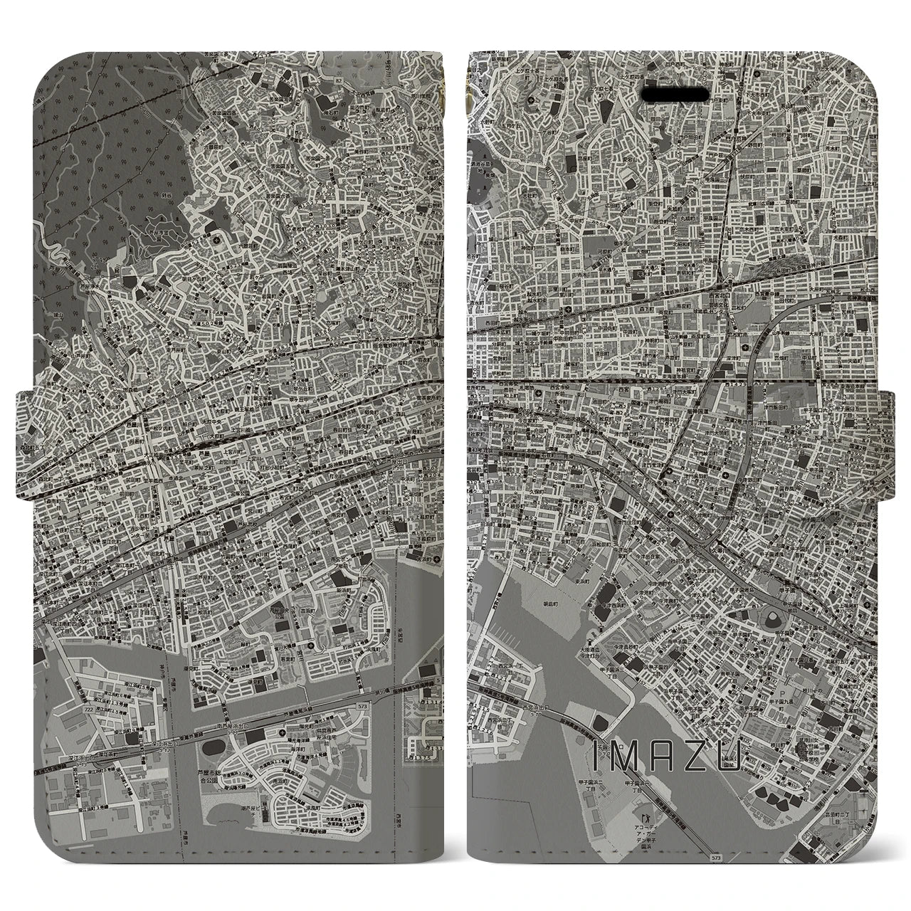 【今津（兵庫県）】地図柄iPhoneケース（手帳タイプ）