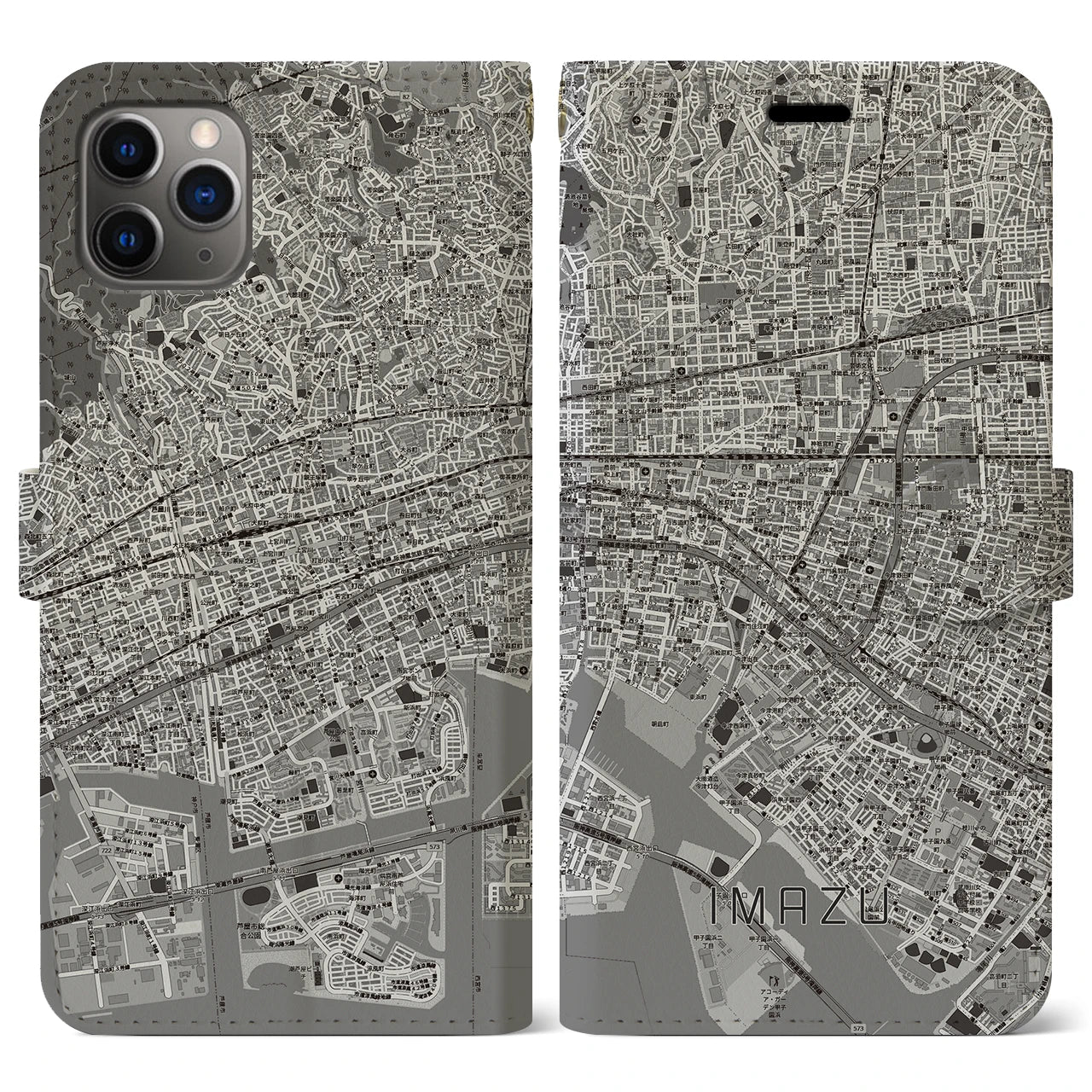 【今津（兵庫県）】地図柄iPhoneケース（手帳タイプ）