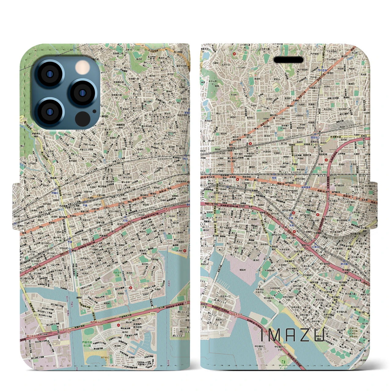 【今津（兵庫県）】地図柄iPhoneケース（手帳タイプ）