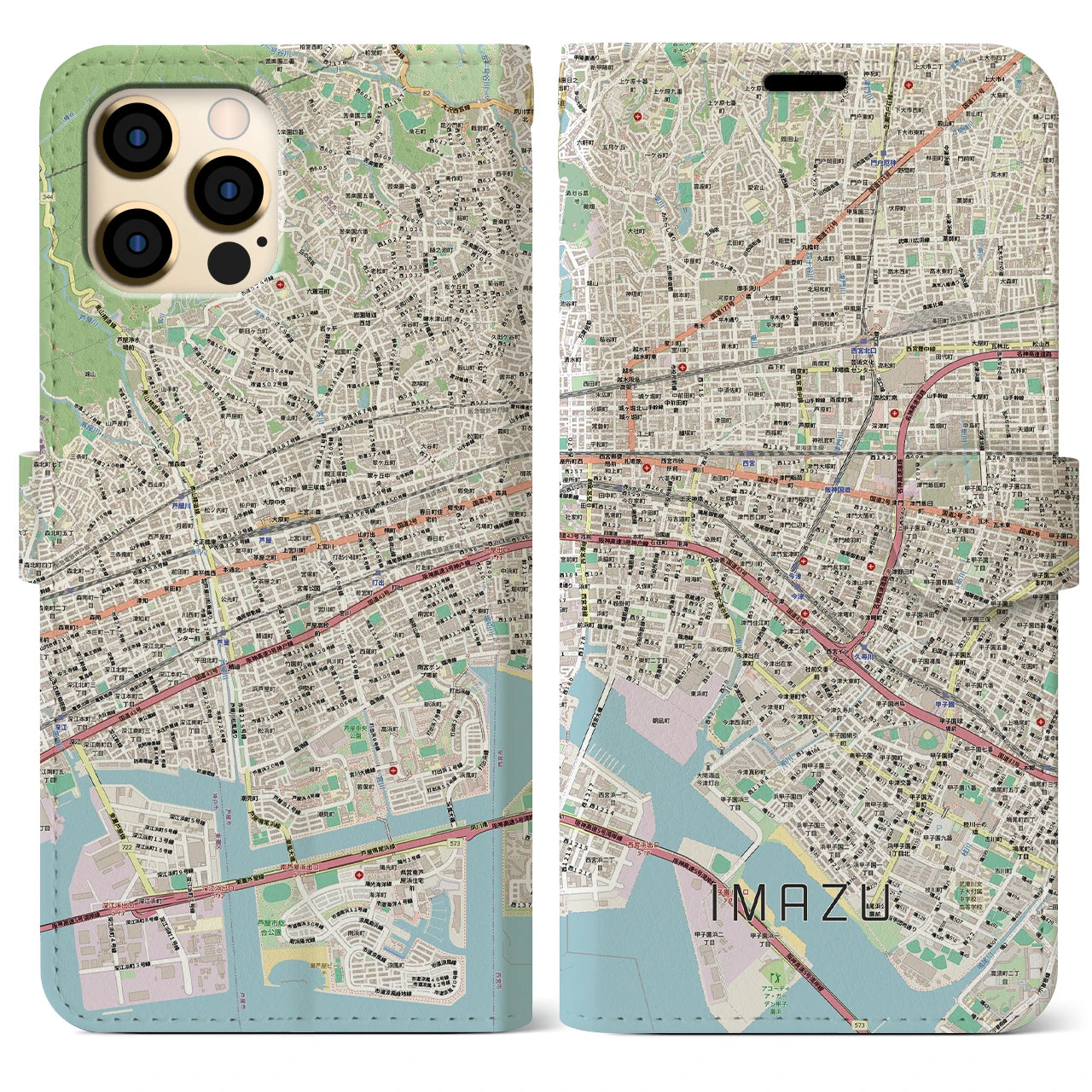 【今津（兵庫県）】地図柄iPhoneケース（手帳タイプ）