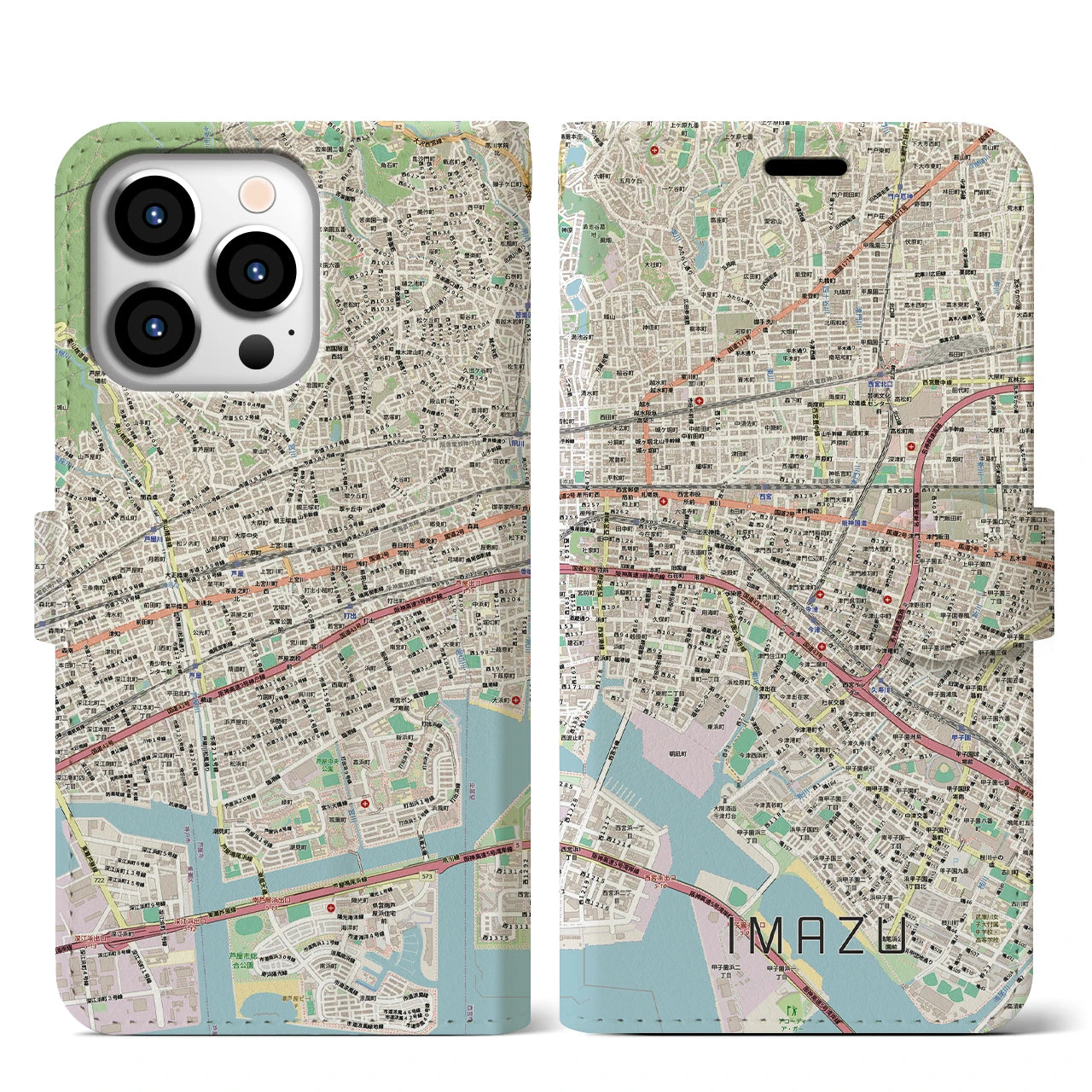 【今津（兵庫県）】地図柄iPhoneケース（手帳タイプ）