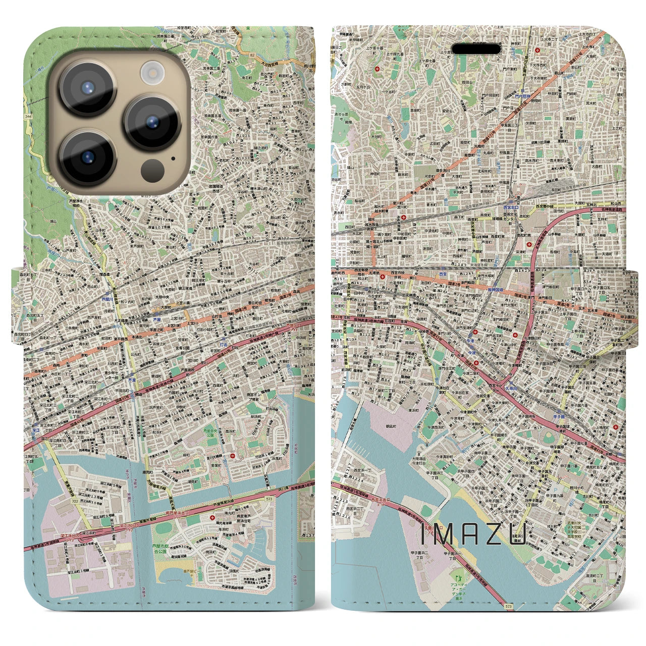 【今津（兵庫県）】地図柄iPhoneケース（手帳タイプ）