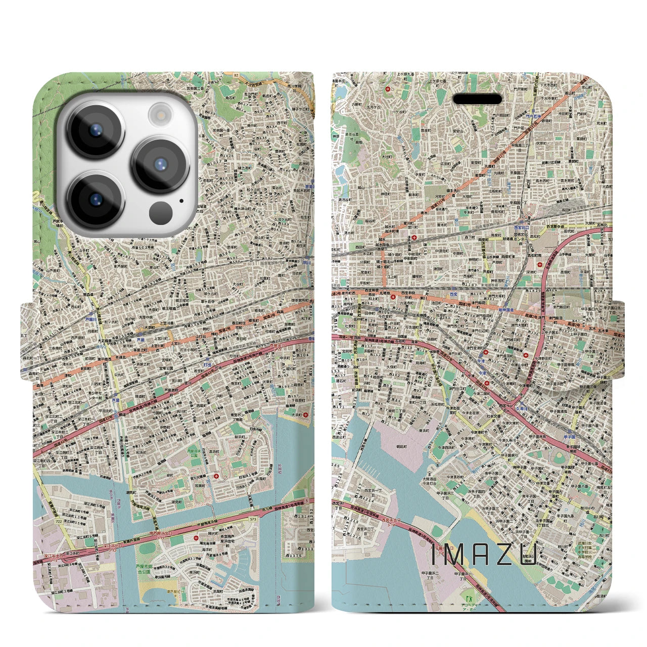 【今津（兵庫県）】地図柄iPhoneケース（手帳タイプ）