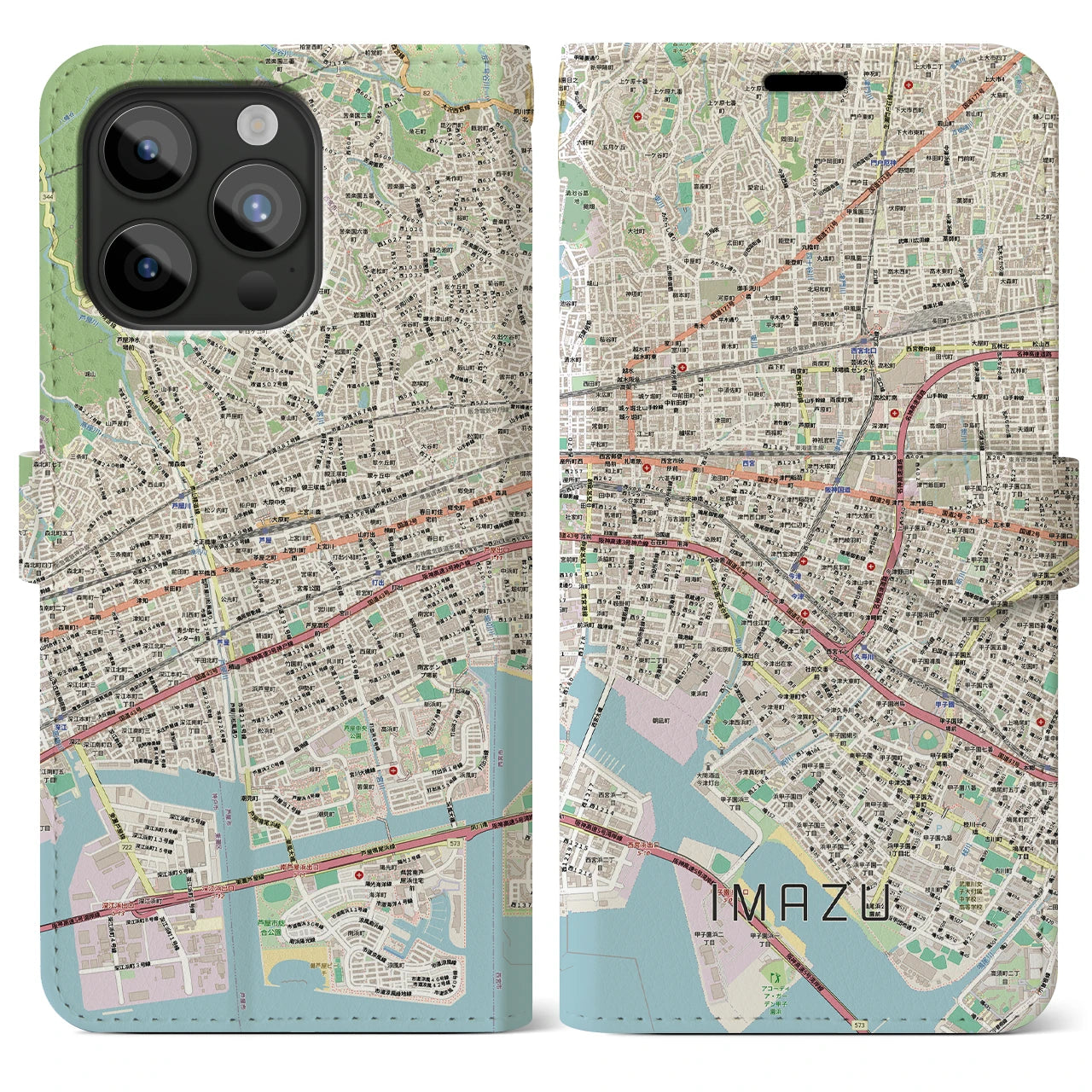【今津（兵庫県）】地図柄iPhoneケース（手帳タイプ）