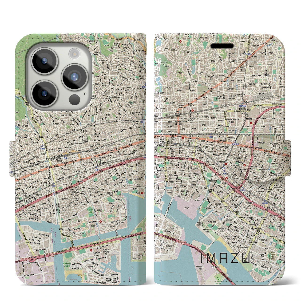 【今津（兵庫県）】地図柄iPhoneケース（手帳タイプ）