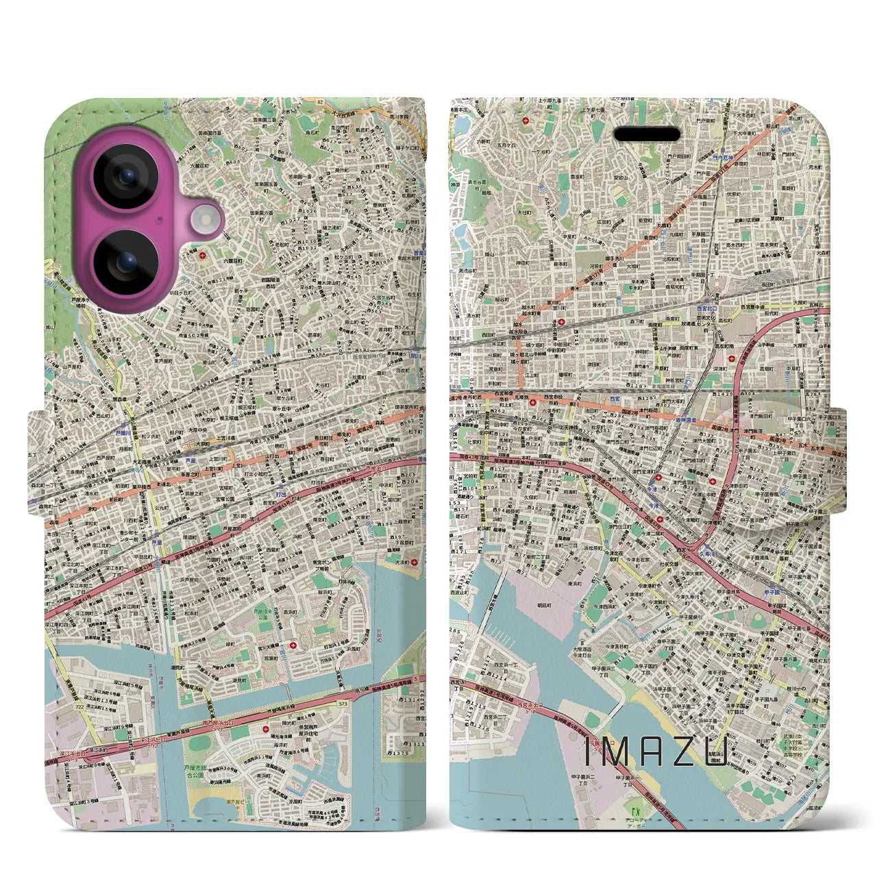 【今津（兵庫県）】地図柄iPhoneケース（手帳タイプ）