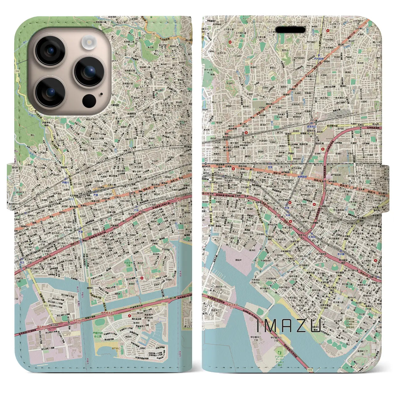 【今津（兵庫県）】地図柄iPhoneケース（手帳タイプ）