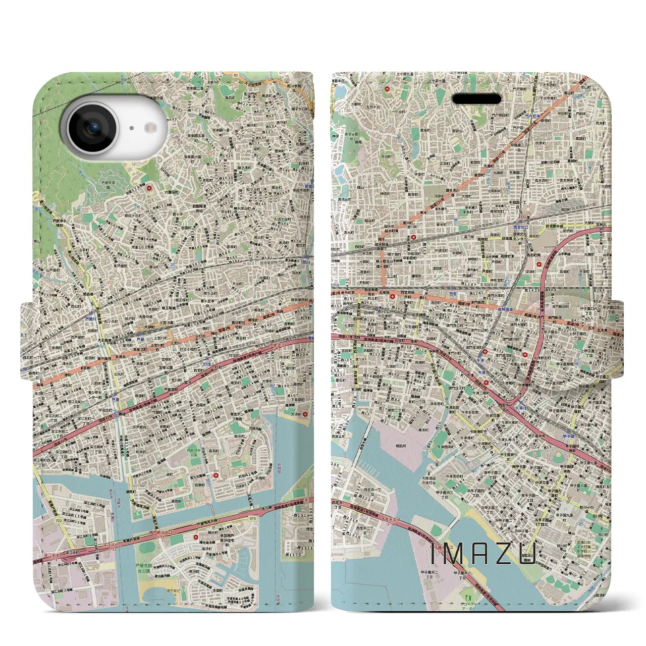 【今津（兵庫県）】地図柄iPhoneケース（手帳タイプ）