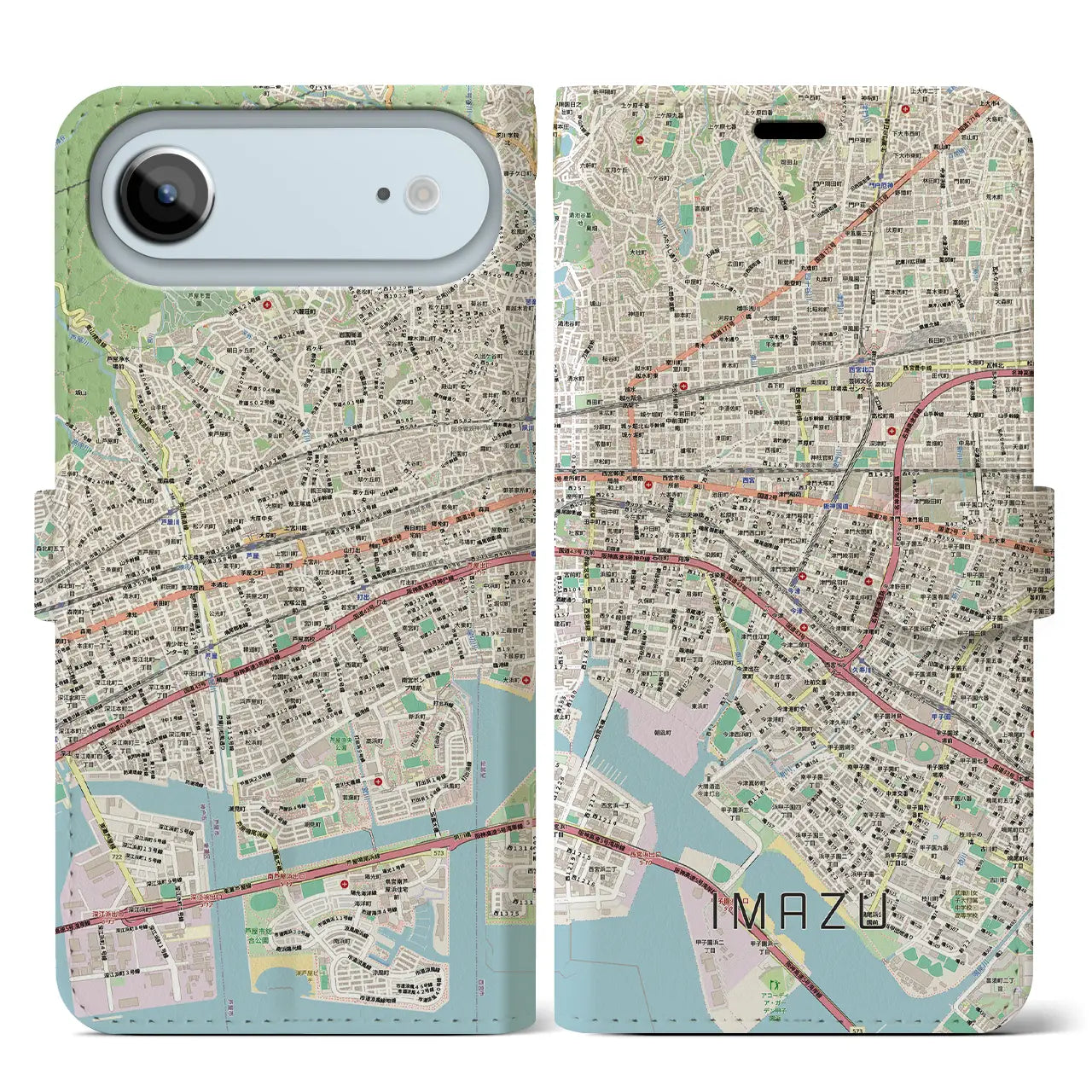 【今津（兵庫県）】地図柄iPhoneケース（手帳タイプ）